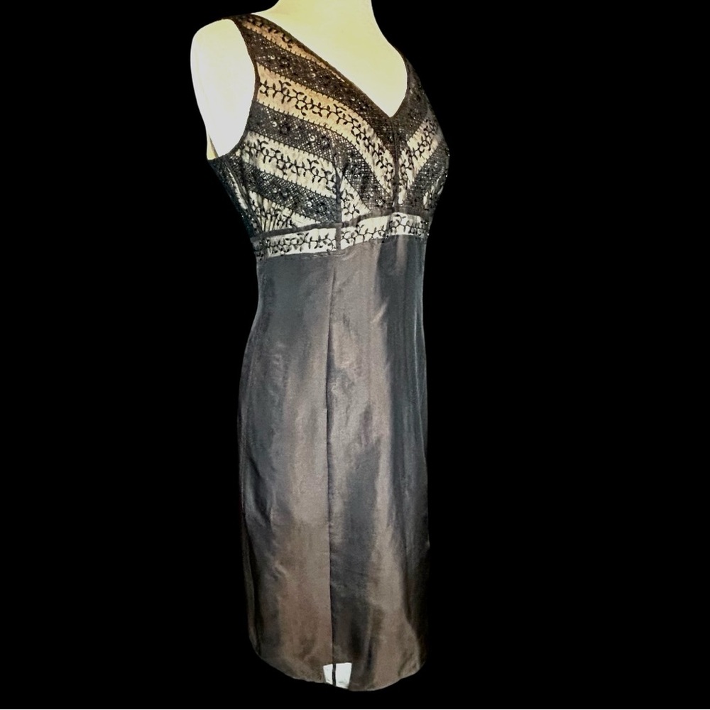 Ann Taylor Black Beaded 100% Silk Cocktail Dress Lined Formal Evening Wedding